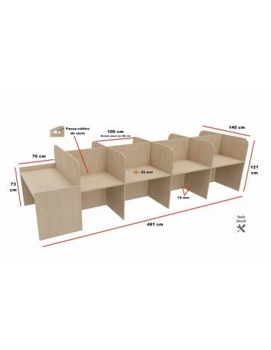 Dimensions bureau de centre d'appel 9 personnes avec poste pour superviseur Mobel Linea