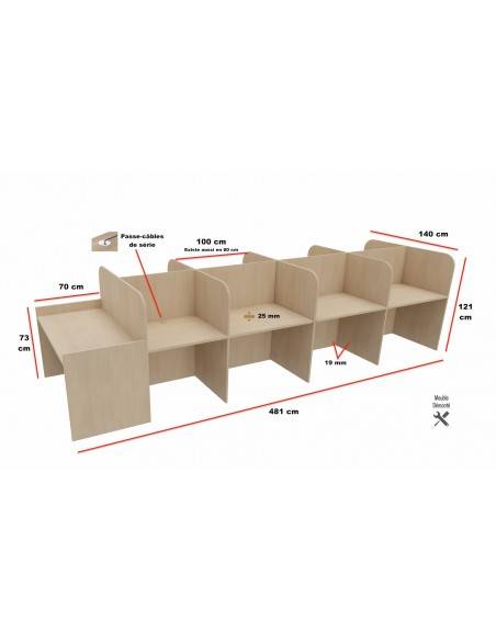 Dimensions bureau de centre d'appel 9 personnes avec poste pour superviseur Mobel Linea
