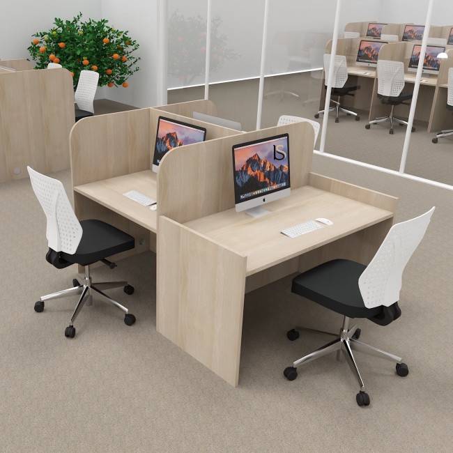 Bureau 3 personnes pour call center Mobel linea en bois mélaminé coloris acacia clair