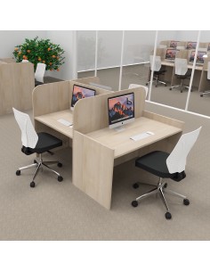 Bureau 3 personnes pour call center Mobel linea en bois mélaminé coloris acacia clair