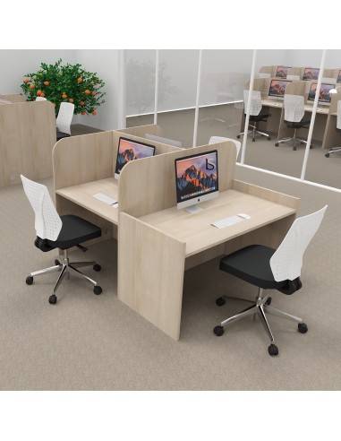 Bureau 3 personnes pour call center Mobel linea en bois mélaminé coloris acacia clair