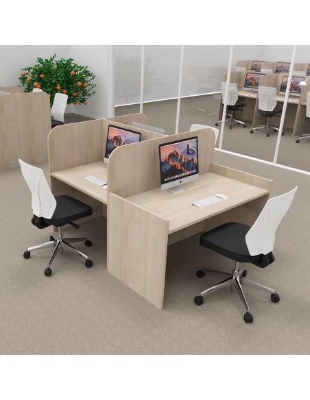 Bureau 3 personnes pour call center Mobel linea en bois mélaminé coloris acacia clair