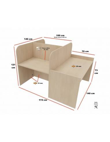 Dimensions bureau 3 personnes pour call center Mobel linea en bois mélaminé