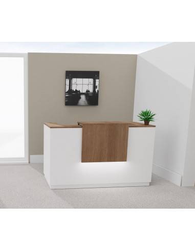 Borne d'accueil bicolor Delta Mobel Linea. Modèle 1 personne. Coloris blanc avec partie supérieure acacia foncé et éclairage LED