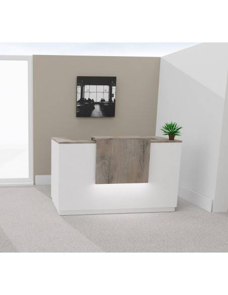 Borne d'accueil bicolor Delta Mobel Linea. Modèle 1 personne. Coloris blanc avec partie supérieure chêne grisé et éclairage LED