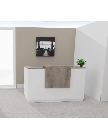 Borne d'accueil bicolor Delta Mobel Linea. Modèle 1 personne. Coloris blanc avec partie supérieure chêne grisé