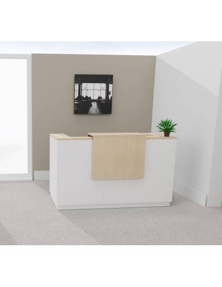 Borne d'accueil bicolor Delta Mobel Linea. Modèle 1 personne. Coloris blanc avec partie supérieure chêne moyen