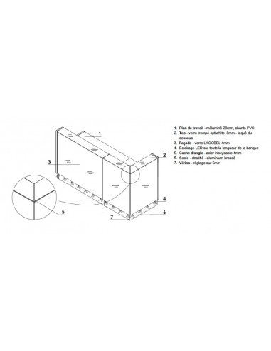 Grande banque d’accueil lumineuse droite série Linea avec accès PMR - MDD