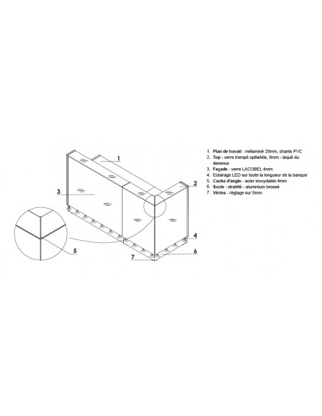 Grande banque d’accueil lumineuse droite série Linea avec accès PMR - MDD