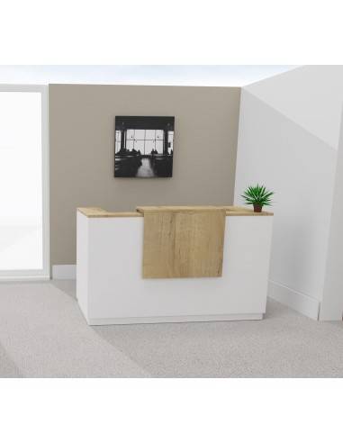 Borne d'accueil bicolor Delta Mobel Linea. Modèle 1 personne. Coloris blanc avec partie supérieure chêne veiné