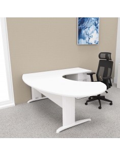 Bureau ergonomique avec convivialité et caisson, plateau blanc, pieds blanc Sigma - Mobel Linea