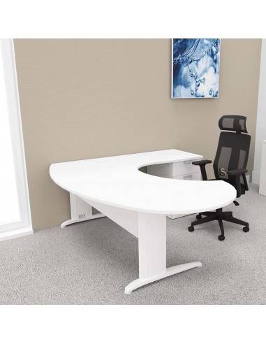 Bureau ergonomique avec convivialité et caisson, plateau blanc, pieds blanc Sigma - Mobel Linea