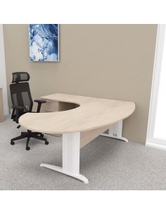 bureau-ergonomique-sigma-mobel-linea-avec-caisson, coloris acacia clair, pietements blancs 2