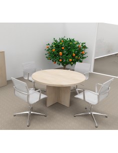 Table de réunion plateau rond TAK Mobel Linea coloris acacia clair
