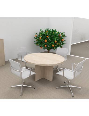 Table de réunion plateau rond TAK Mobel Linea coloris acacia clair
