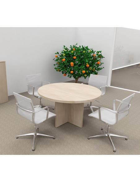 Table de réunion plateau rond TAK Mobel Linea coloris acacia clair