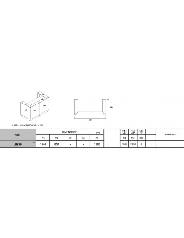Banque d’accueil droite LINEA version haute largeur 164 cm, coloris noir - MDD