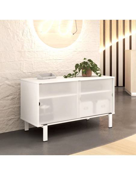 meuble de rangement blanc avec portes coulissantes