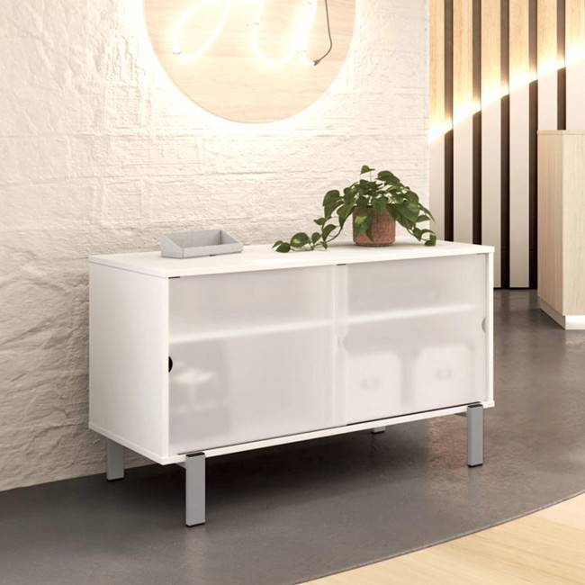 desserte de bureau blanc avec portes coulissantes