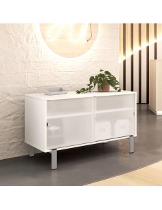 desserte de bureau blanc avec portes coulissantes