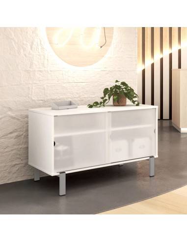 desserte de bureau blanc avec portes coulissantes