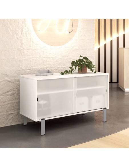 desserte de bureau blanc avec portes coulissantes