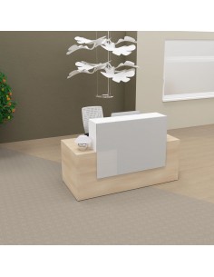 Banque d'accueil pas chère Pano coloris bois chêne clair, rehausse blanc brillant