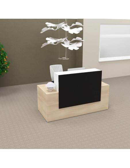 Banque d'accueil pas chère Pano coloris bois chêne clair, rehausse noir brillant