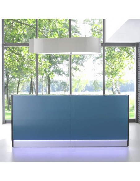 Banque d'accueil droite modèle Linea façade Turquoise, largeur 245 cm - MDD