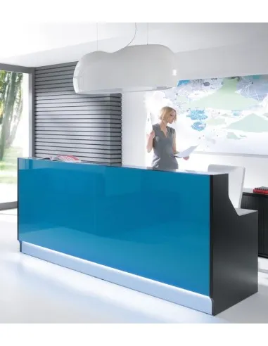 Banque d'accueil droite modèle Linea façade Turquoise, largeur 245 cm - MDD