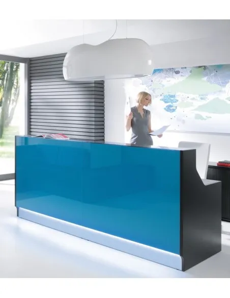 Banque d'accueil droite modèle Linea façade Turquoise, largeur 245 cm - MDD