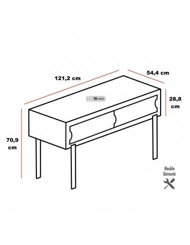 Dimensions console de bureau design avec portes coulissantes orange