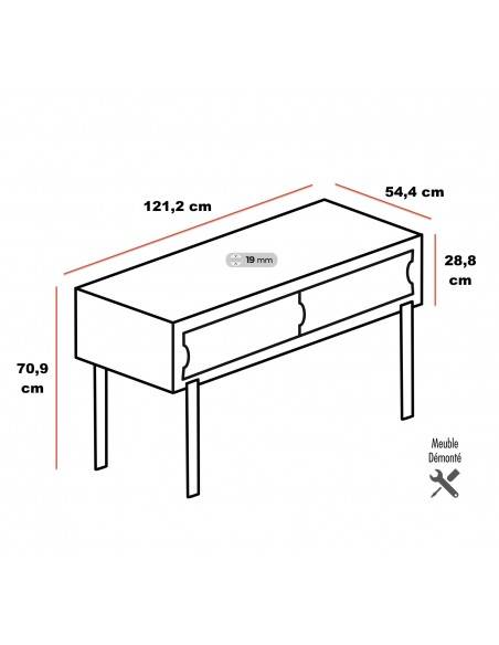 Dimensions console de bureau design avec portes coulissantes orange