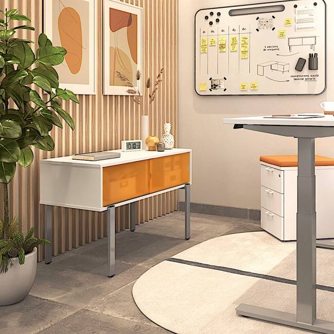 Console de bureau design avec portes coulissantes orange