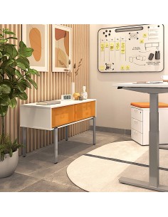 Console de bureau design avec portes coulissantes orange