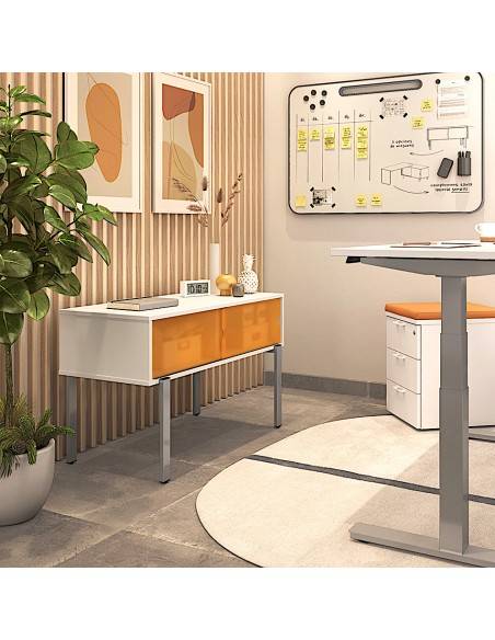 Console de bureau design avec portes coulissantes orange