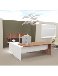 bureau de direction T45 coloris noyer canaletto avec retour à droite blanc