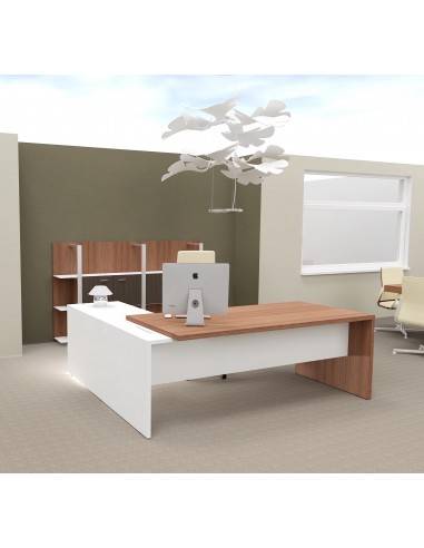 bureau de direction T45 coloris noyer canaletto avec retour à droite blanc
