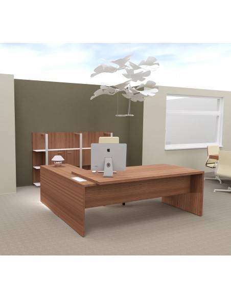 Bureau d'angle T45 avec desserte à droite – Quadrifoglio. retour a droite noyer canaletto