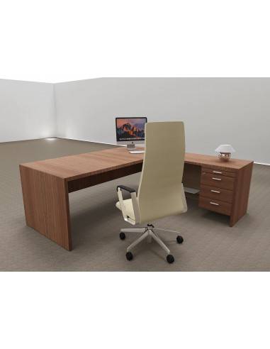 vue arriere Bureau d'angle T45 avec desserte à droite – Quadrifoglio. retour a droite noyer canaletto