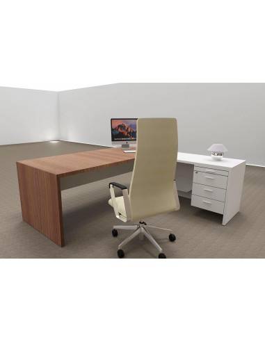 vue arriere bureau de direction T45 coloris noyer canaletto avec retour à droite blanc