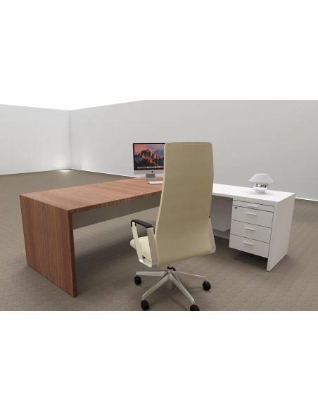 vue arriere bureau de direction T45 coloris noyer canaletto avec retour à droite blanc