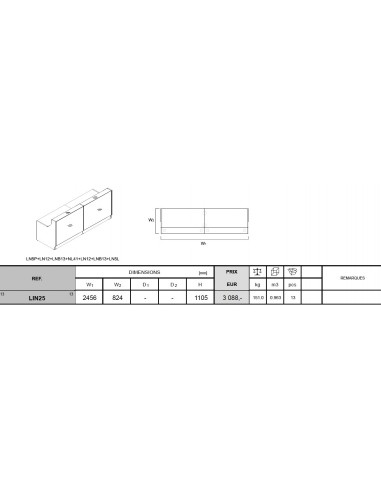 Banque d'accueil droite modèle Linea façade Turquoise, largeur 245 cm - MDD