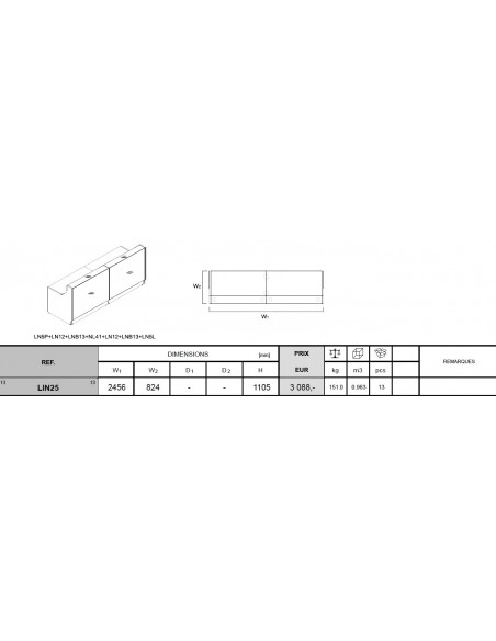 Banque d'accueil droite modèle Linea façade Turquoise, largeur 245 cm - MDD