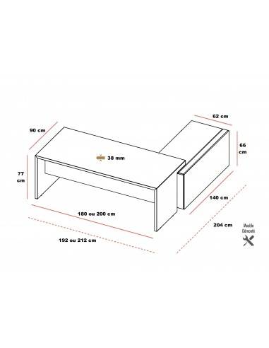 dimension bureau T45 avec desserte retour quadrifoglio