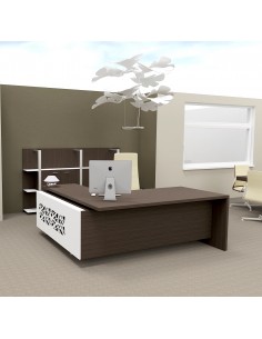 bureau de direction design T45 Quadrifoglio avec meuble retour integre a droite coloris eucalyptus