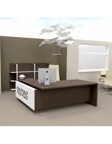 bureau de direction design T45 Quadrifoglio avec meuble retour integre a droite coloris eucalyptus