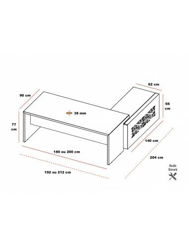 dimensions bureau direction avec meuble retour design a gauche T45 Quadrifoglio