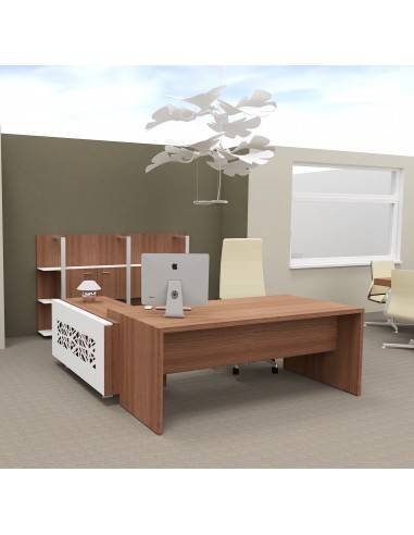 bureau direction avec meuble retour design a droite T45 Quadrifoglio coloris noyer canaletto