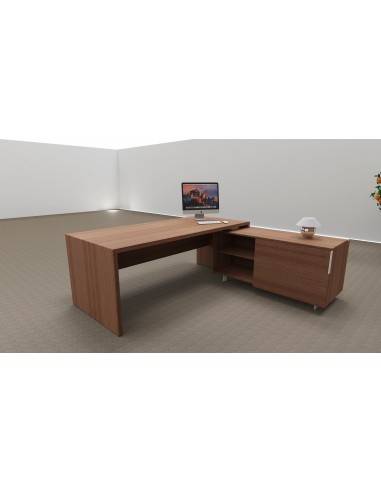 vue arriere bureau direction avec meuble retour design a droite T45 Quadrifoglio coloris noyer canaletto
